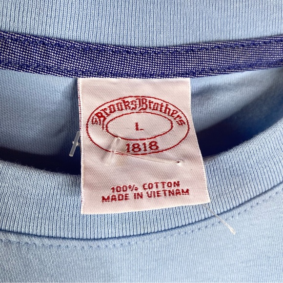 Brooks Brothers Mens Graphic Tee Sz L Light Blue Crew Neck Beach Tropical Ocean - Picture 5 of 9